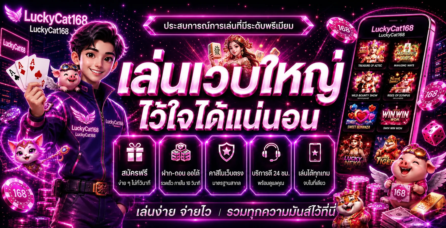 แบนเนอร์ LuckyCat168 ทางเข้าเว็บตรงและเกมออนไลน์